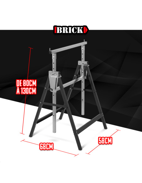 Tréteau métallique télescopique 68x58x130cm- Pliable - Brick