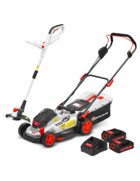 Tondeuse et coupe bordures rechargeables 20V max + 2 batteries - Elem Garden.
