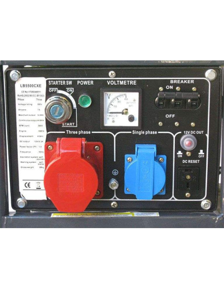 Groupe électrogène Diesel 5.0kVA, 1 x 400V, 1 x 230V, 1 x 12VDC