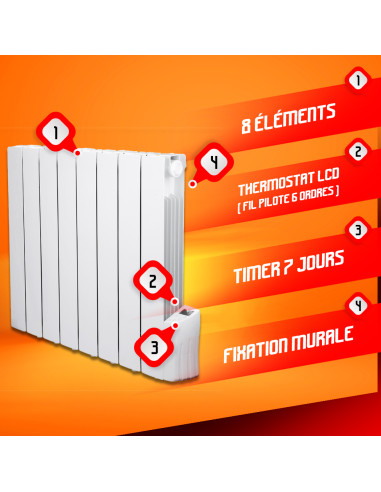 Radiateur à inertie fluide 1200W 8 éléments - Warm Tech