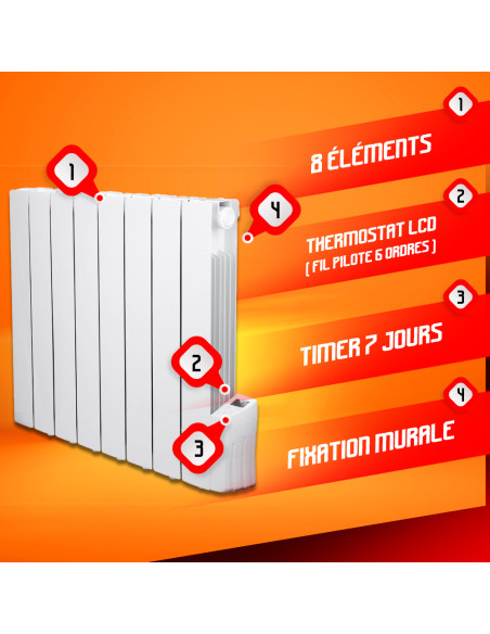 Radiateur à inertie fluide 1200W 8 éléments - Warm Tech