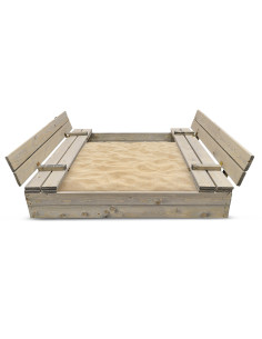 Bac à sable 120x120cm en bois avec couvercle rabattable - Bois traité couleur gris - Elem Garden