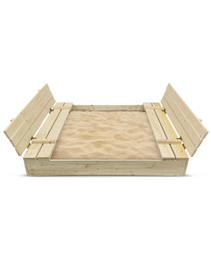 Bac à sable 140x140cm en bois avec couvercle rabattable - Couleur bois naturel - Elem Garden