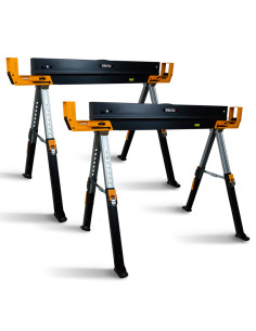 Lot de 2 tréteaux d'atelier métalliques pliables et téléscopiques - Charge max 1180kg