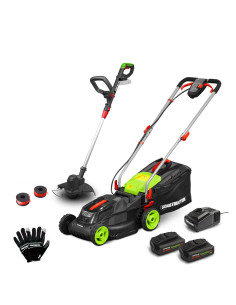 Tondeuse rechargeable 40V (2x20V) 34 cm + coupe bordures + gants + 2 bobines avec 2 batteries 2Ah et chargeur - Constructor