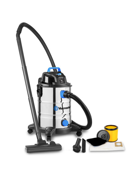Aspirateur eau et poussières 1500W - 30L inox - 18 Kpa avec soufflerie et bouchon de vidange