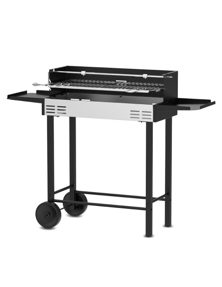 Barbecue charbon de bois avec roues et broche