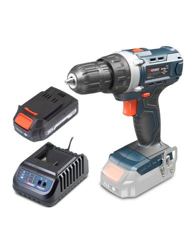Perceuse visseuse 20V – 35Nm livrée avec une batterie 2Ah et un chargeur.