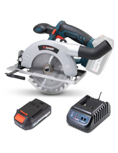 Scie circulaire sans fil 20V – 165mm livrée avec 1 batterie 2Ah et un chargeur rapide.