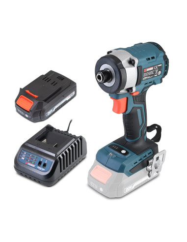 Visseuse à chocs 20V - 220Nm avec moteur brushless livrée avec 1 batterie 2Ah et un chargeur rapide.