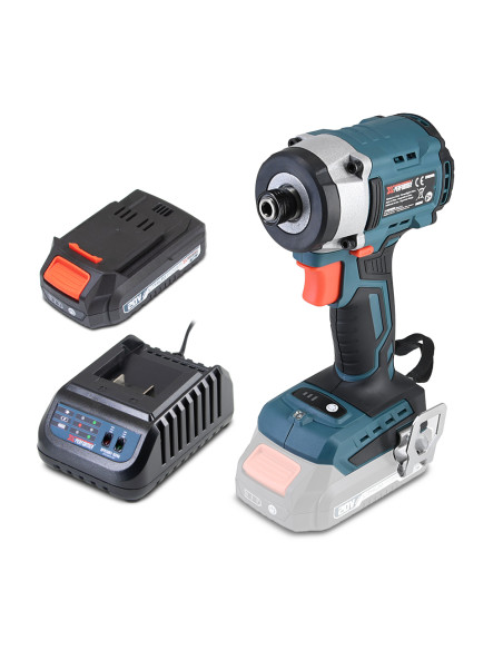 Visseuse à chocs 20V - 220Nm avec moteur brushless livrée avec 1 batterie 2Ah et un chargeur rapide.