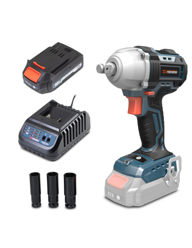 Boulonneuse à chocs 20V - 500Nm avec moteur brushless livrée avec 1 batterie 2Ah et un chargeur rapide.