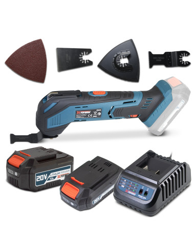 Outil multifonctions sans fil 20V + accessoires – Livré avec 1 batterie 2Ah