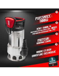 Pompe vide caves eaux chargées 1100W inox 2