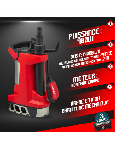 Pompe vide caves eaux chargées inox 900W avec flotteur