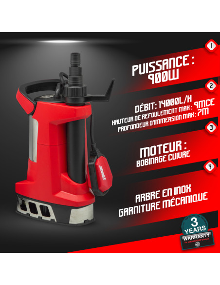 Pompe vide caves eaux chargées inox 900W avec flotteur