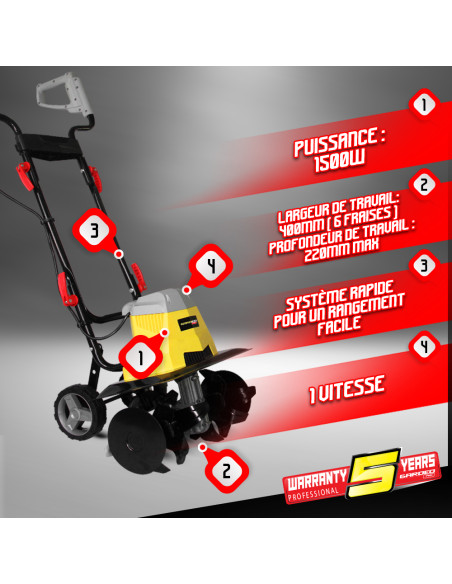 Motobineuse électrique 1500W - 6 Fraises - Gardeo