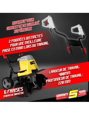 Motobineuse électrique 1500W - 6 Fraises - Gardeo