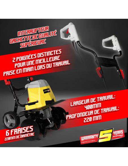 Motobineuse électrique 1500W - 6 Fraises - Gardeo