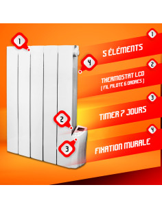Radiateur inertie fluide 900 W 5 éléments - Warm Tech 2