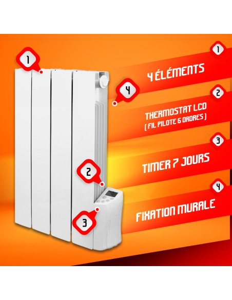 Radiateur inertie fluide 600W 4 éléments - Warm Tech