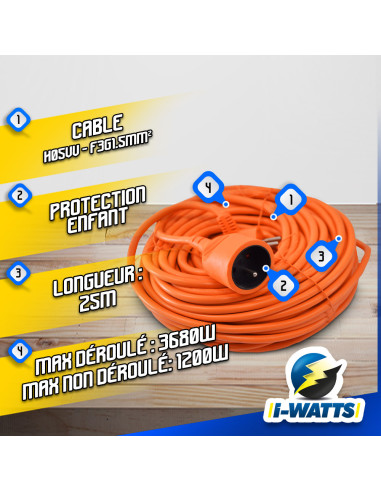 Allonge électrique 25M-3G*1.5MM2-orange