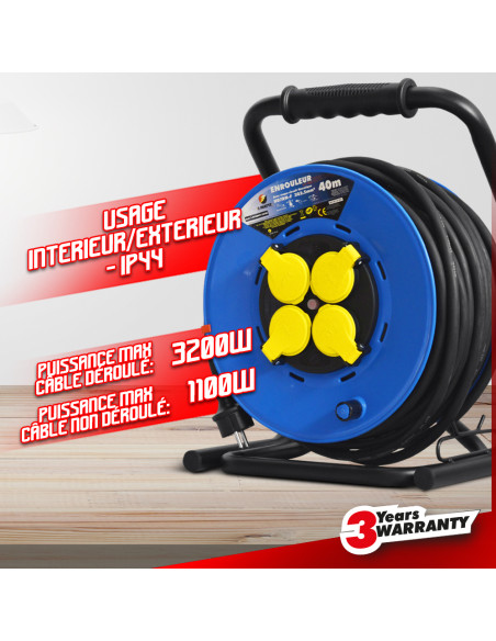 Enrouleur 4 prises-h07rn-3g2.5MM²-40M -I-watts Pro
