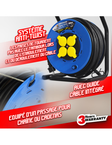 Enrouleur 4 prises-h07rn-3g2.5MM²-40M -I-watts Pro