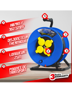 Enrouleur 4 prises-h07rn-3g2.5mm²-25M -I-watts Pro 2