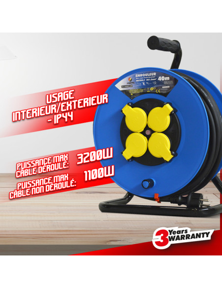Enrouleur 4prises-h07rn-3g1.5mm²-40m - I-Watts Pro