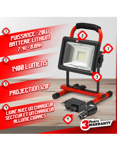 Spot LED rechargeable 20w - I-Watts Pro