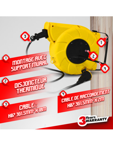 Enrouleur electrique automatique 20m-3g1.5mm