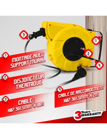 Enrouleur electrique automatique 20m-3g1.5mm