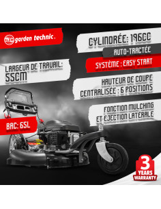 Tondeuse thermique tractée 3 roues 196cc - 55cm - Elem Garden 2