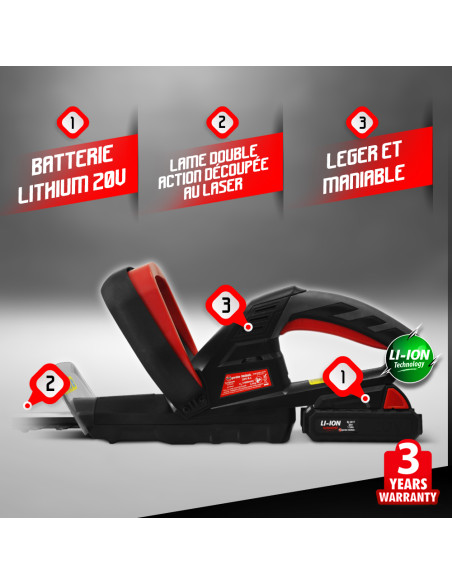 Taille haies rechargeable 20V lithium