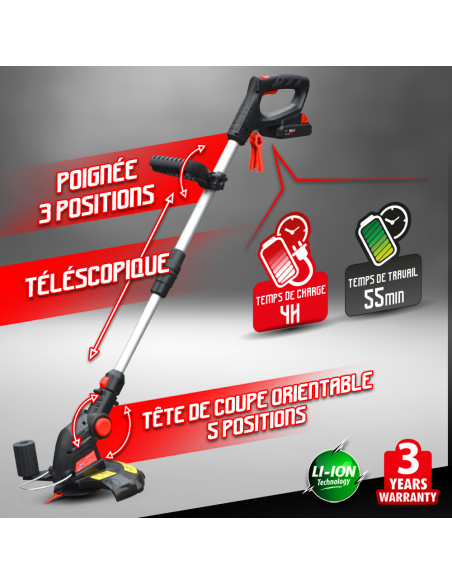 Coupe bordures sans fil 20V Batterie Lithium 2000mAh - 25cm -