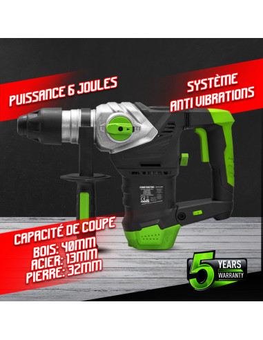 Marteau perforateur 1500W - 6 joules - Vitesse variable - avec