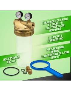 Filtre pro seul laiton et manomètres - Atlas Filtr 2