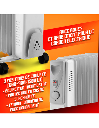 Radiateur bain d'huile 1500W 7 éléments - Warm Tech