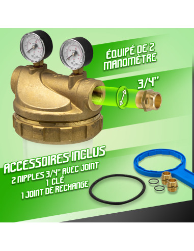 Filtre pro seul laiton et manomètres - Atlas Filtr