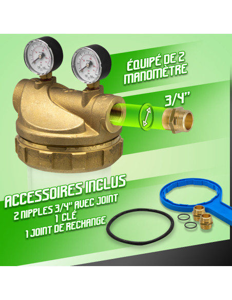 Filtre pro seul laiton et manomètres - Atlas Filtr