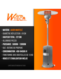 Chauffage de terrasse au gaz 13Kw avec roues - Warm Tech 2
