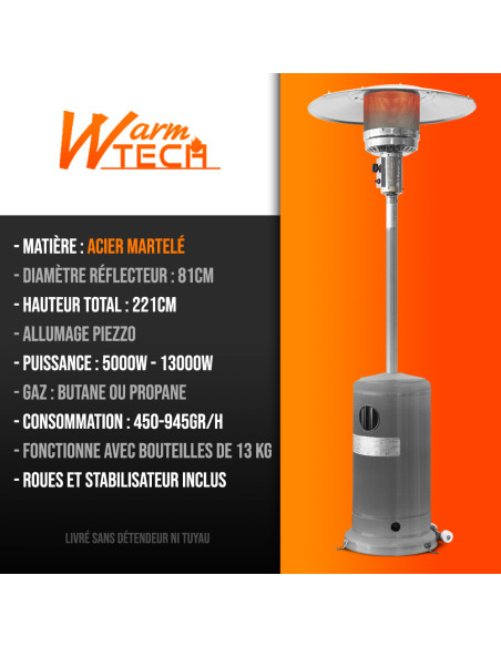 Chauffage de terrasse au gaz 13Kw avec roues - Warm Tech