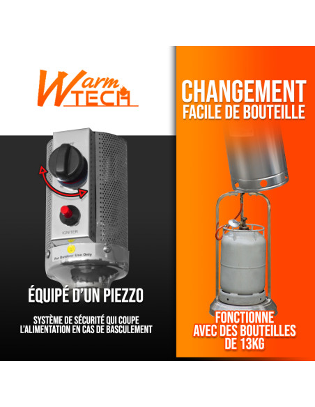 Chauffage de terrasse au gaz 13Kw avec roues - Warm Tech