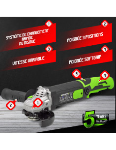 Meuleuse d angle 1200W -125MM - vitesse variable - Coffret de 2