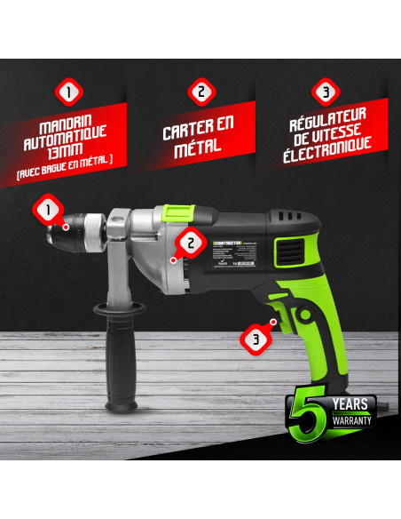 Perceuse à percussion 850W mandrin auto. 13mm