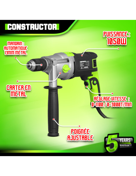 Perceuse à percussion 1050W mandrin auto. 13mm