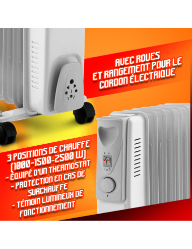 Radiateur bain d huile 2500W 11 éléments - Warm tech