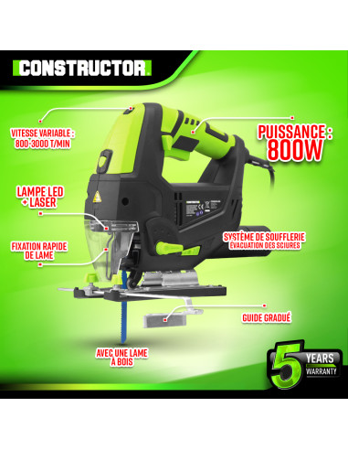 Scie sauteuse pendulaire 800W - Laser - Coffret de rangement -
