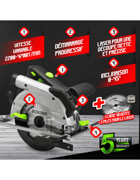 Scie circulaire 1350W - 190mm - Constructor
